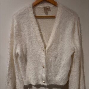 Medium White Divided Cardigan with Pearl Accent Buttons